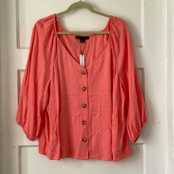 Sanctuary Tops - Sanctuary Mila Coral Button Front 3/4 Sleeve Textured Top Size 2X